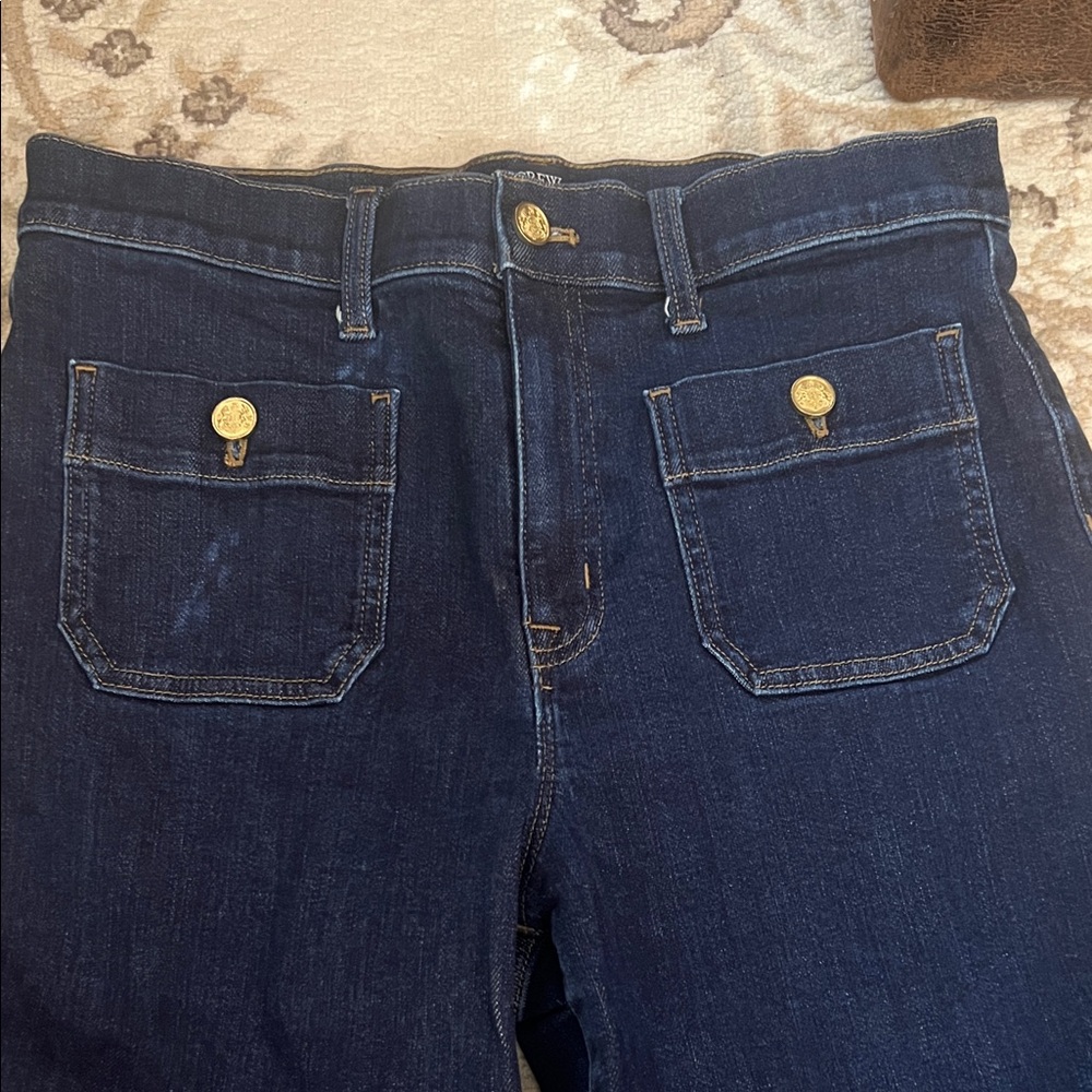 J. Crew High Rise Dark Blue Jeans with Gold Accents